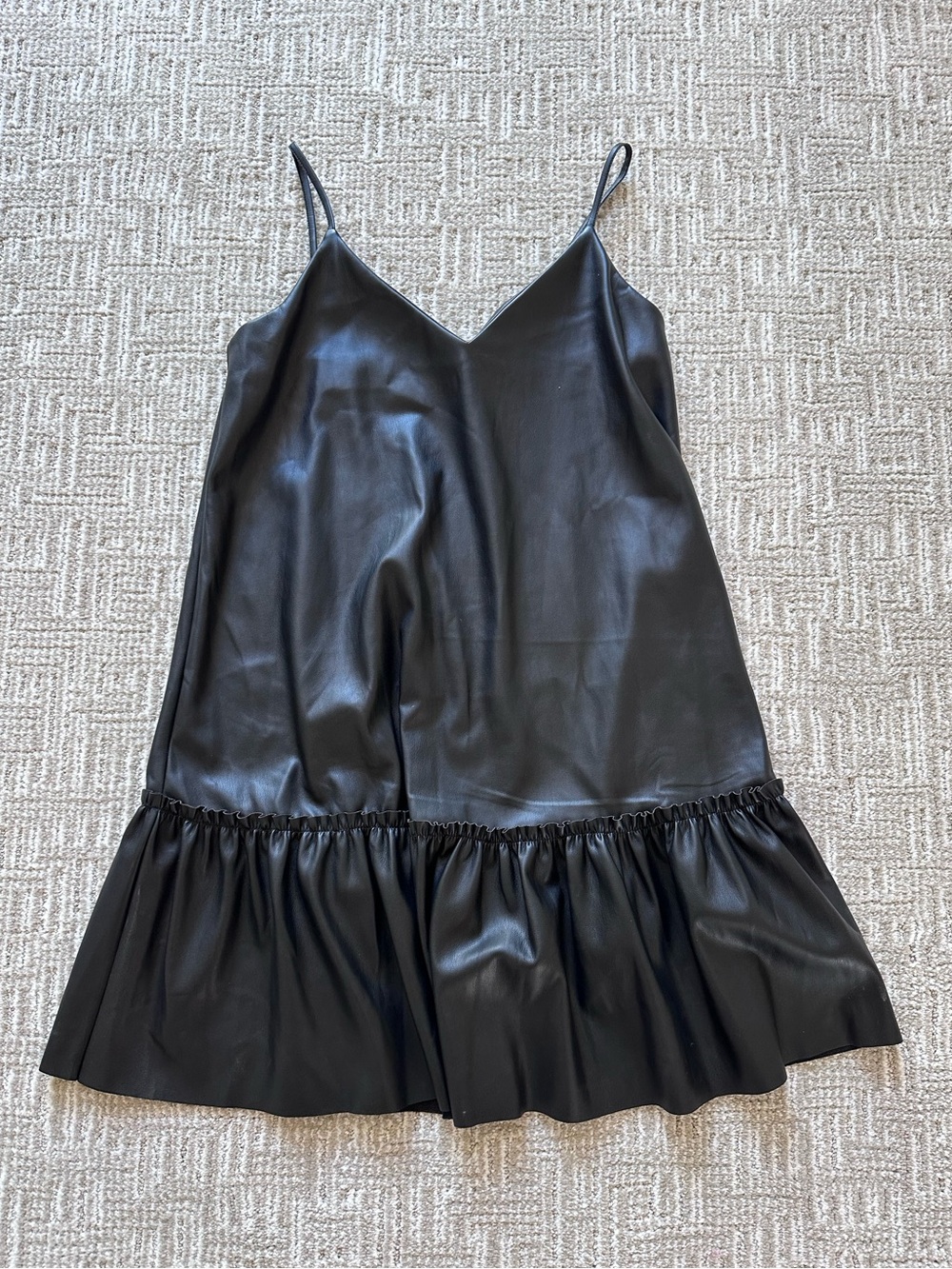 Express Black Faux Leather Ruffle-Hem Slip Dress